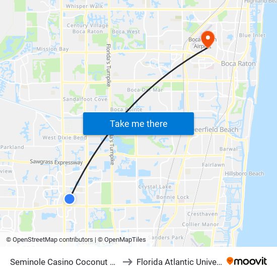 Seminole Casino Coconut Creek to Florida Atlantic University map