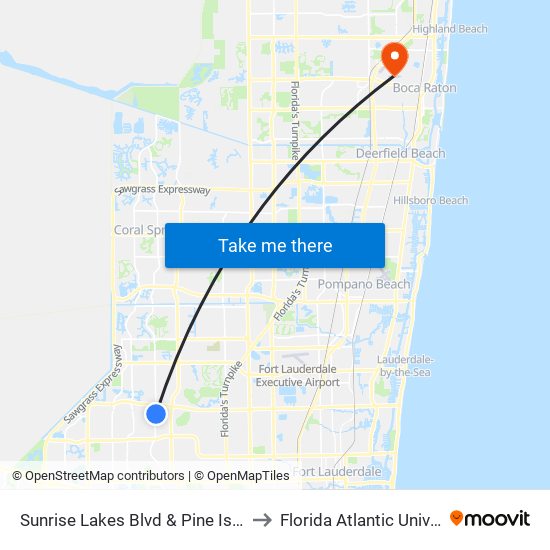 Sunrise Lakes Blvd & Pine Island Rd to Florida Atlantic University map