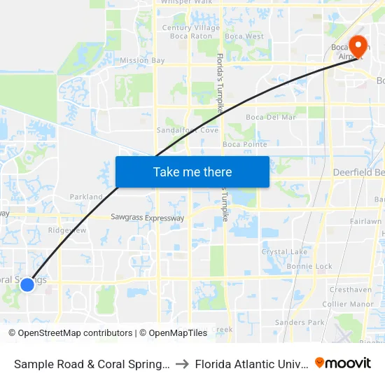 Sample Road & Coral Springs Drive to Florida Atlantic University map