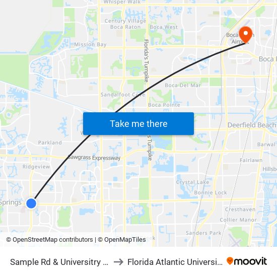 Sample Rd & Universitry Dr to Florida Atlantic University map