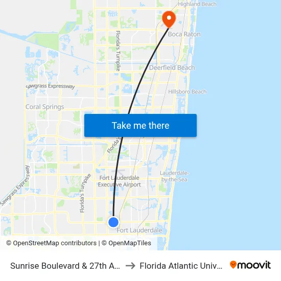 Sunrise Boulevard & 27th Avenue to Florida Atlantic University map