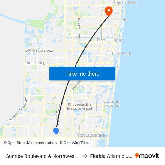 Sunrise Boulevard & Northwest 56th Avenue to Florida Atlantic University map