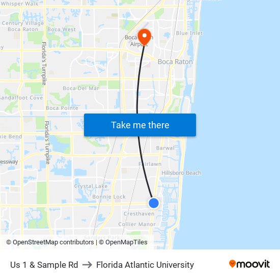 Us 1 & Sample Rd to Florida Atlantic University map