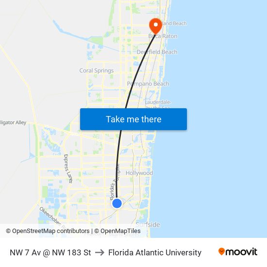 NW 7 Av @ NW 183 St to Florida Atlantic University map