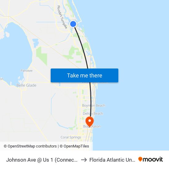 Johnson Ave @ Us 1 (Connection Point) to Florida Atlantic University map