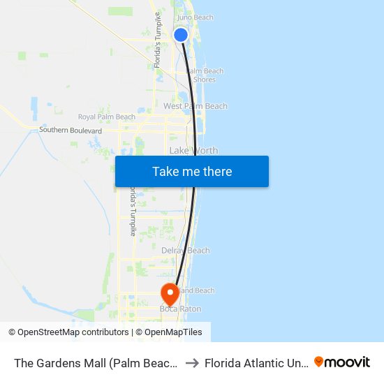 The Gardens Mall (Palm Beach Gardens) to Florida Atlantic University map