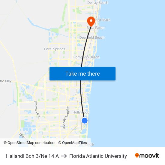 Hallandl Bch B/Ne 14 A to Florida Atlantic University map