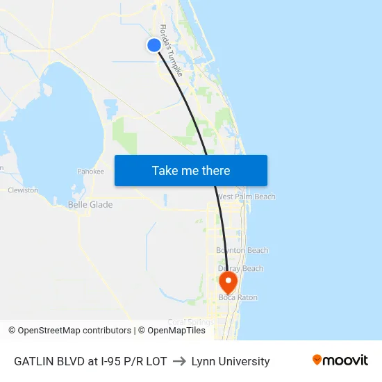 GATLIN BLVD at I-95 P/R LOT to Lynn University map