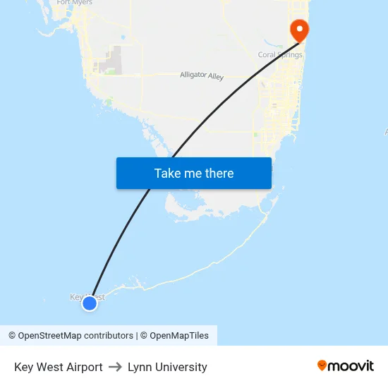 Key West Airport to Lynn University map