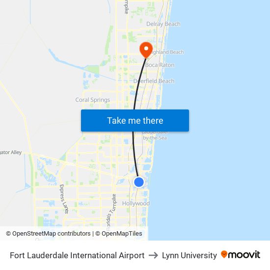 Fort Lauderdale International Airport to Lynn University map