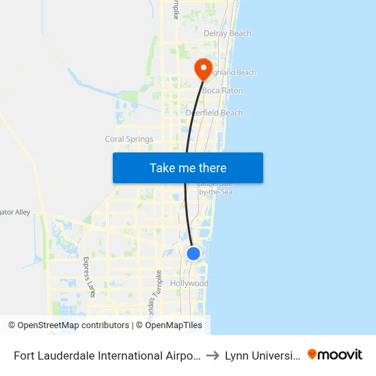 Fort Lauderdale International Airport to Lynn University map