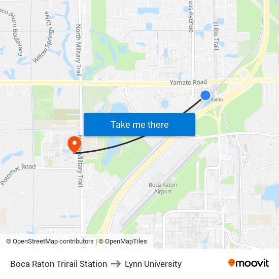 Boca Raton Trirail Station to Lynn University map