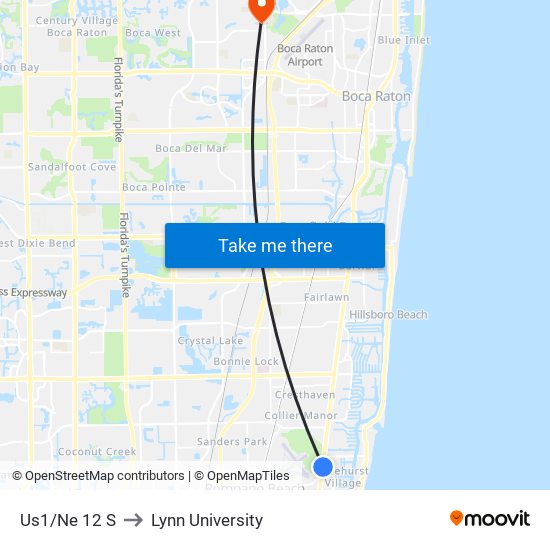 Us1/Ne 12 S to Lynn University map