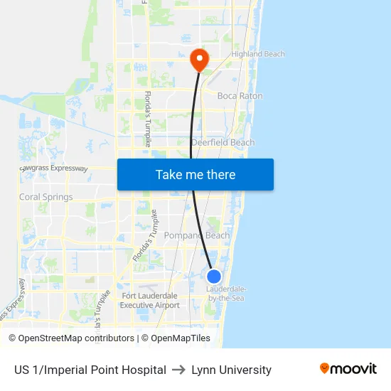 US 1/Imperial Point Hospital to Lynn University map