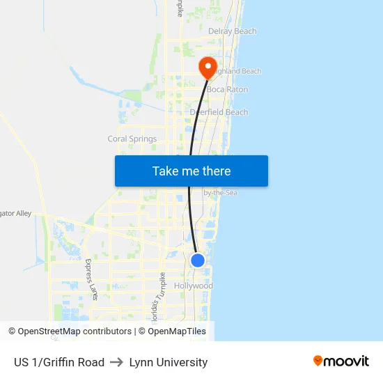 US 1/Griffin Road to Lynn University map