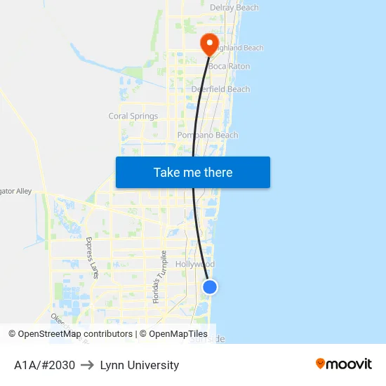 A1A/#2030 to Lynn University map