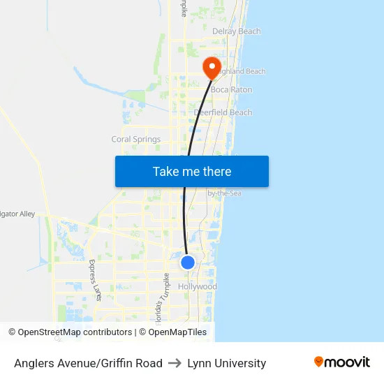 Anglers Avenue/Griffin Road to Lynn University map