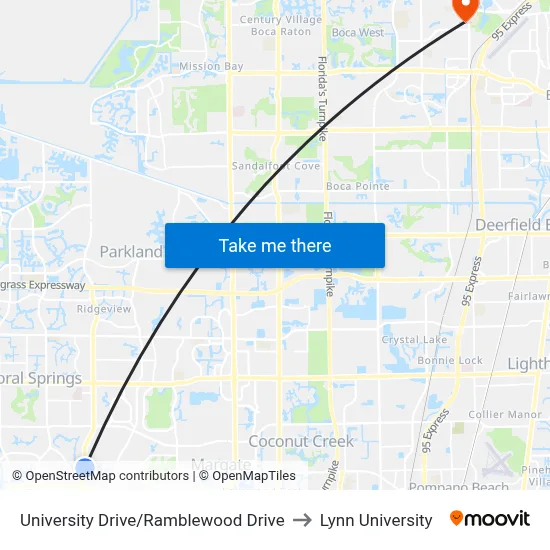 University Drive/Ramblewood Drive to Lynn University map