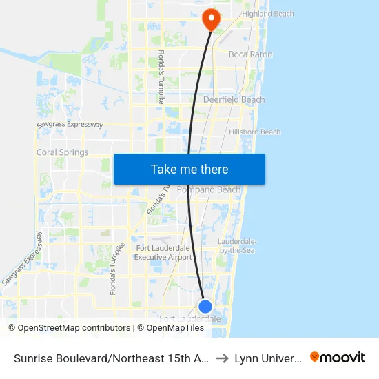 Sunrise Boulevard/Northeast 15th Avenue to Lynn University map