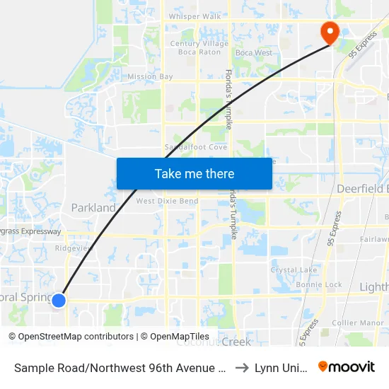 Sample Road/Northwest 96th Avenue (Coral Hills Drive) to Lynn University map