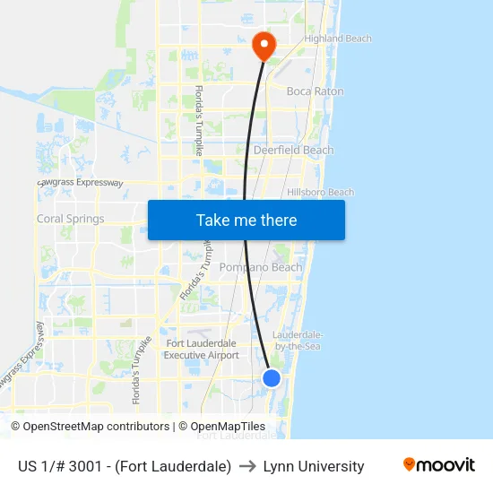US 1/# 3001 - (Fort Lauderdale) to Lynn University map