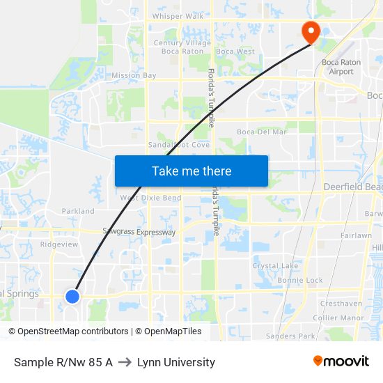 Sample R/Nw 85 A to Lynn University map