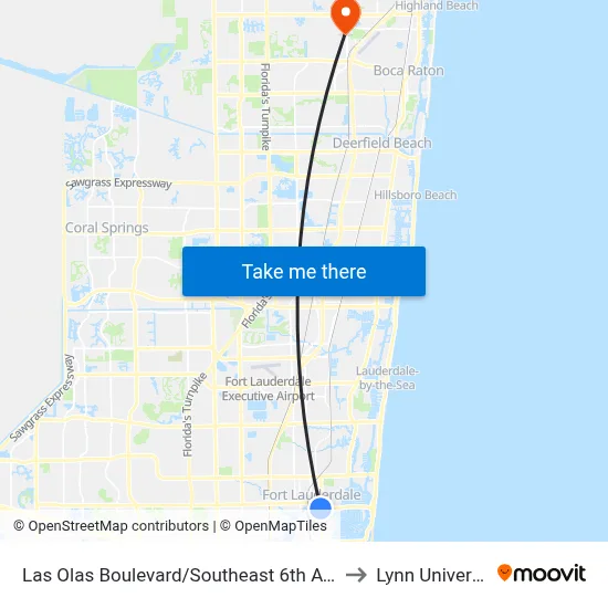 Las Olas Boulevard/Southeast 6th Avenue to Lynn University map