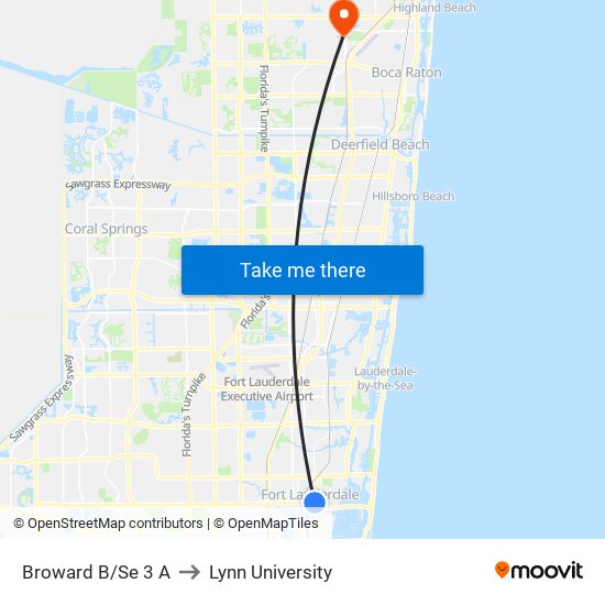 Broward B/Se 3 A to Lynn University map