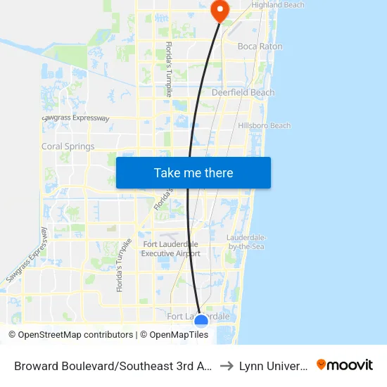 Broward Boulevard/Southeast 3rd Avenue to Lynn University map