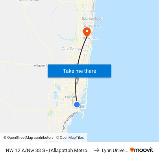 NW 12 A/NW 33 S - (ALLAPATTAH METRORAIL STATION) to Lynn University map