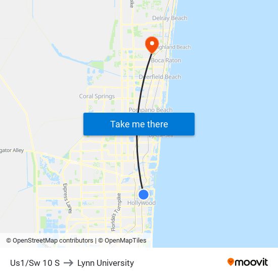 US1/SW 10 S to Lynn University map