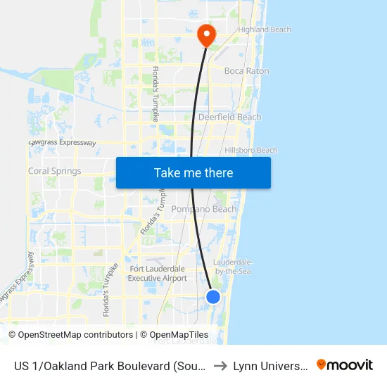 US 1/Oakland Park Boulevard (South) to Lynn University map