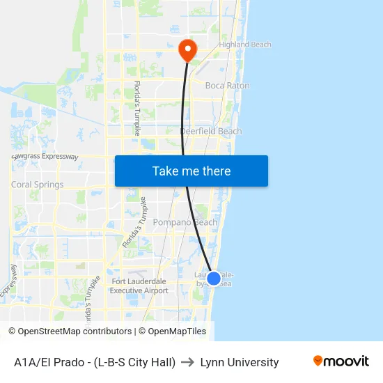A1A/El Prado - (L-B-S City Hall) to Lynn University map