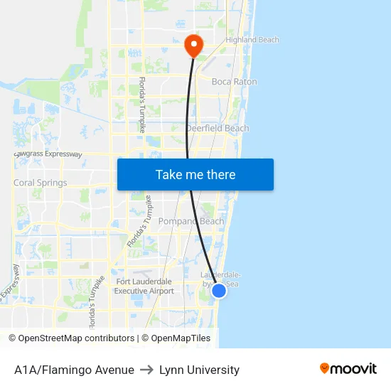 A1A/Flamingo Avenue to Lynn University map