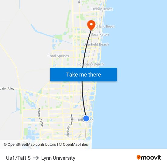 US1/TAFT S to Lynn University map