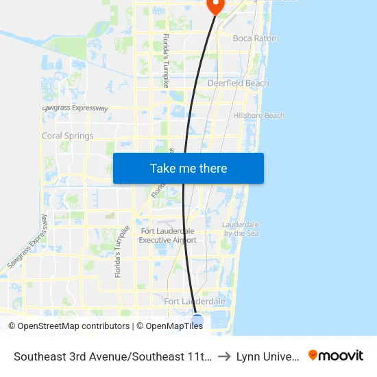 Southeast 3rd Avenue/Southeast 11th Street to Lynn University map
