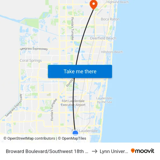 Broward Boulevard/Southwest 18th Avenue to Lynn University map