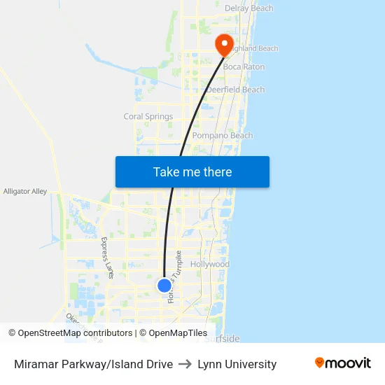 Miramar Parkway/Island Drive to Lynn University map