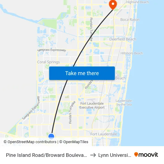 Pine Island Road/Broward Boulevard to Lynn University map