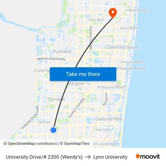 University Drive/# 2300 (Wendy's) to Lynn University map