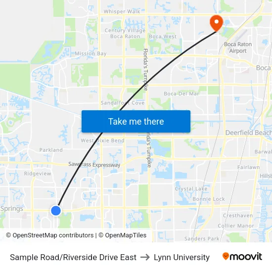Sample Road/Riverside Drive East to Lynn University map