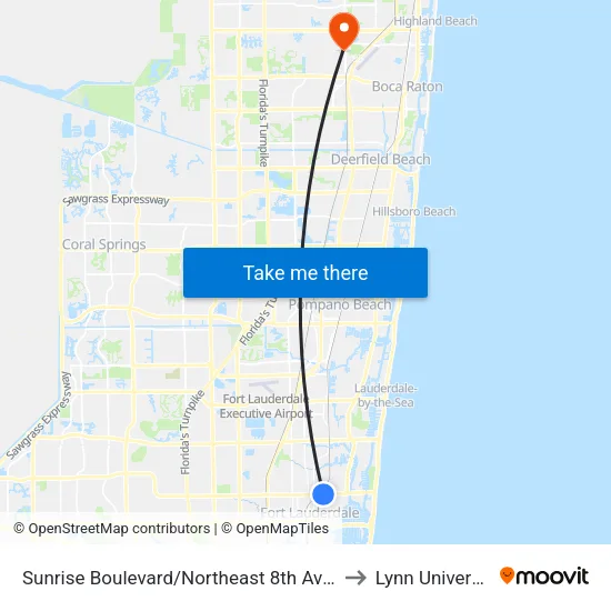 Sunrise Boulevard/Northeast 8th Avenue to Lynn University map