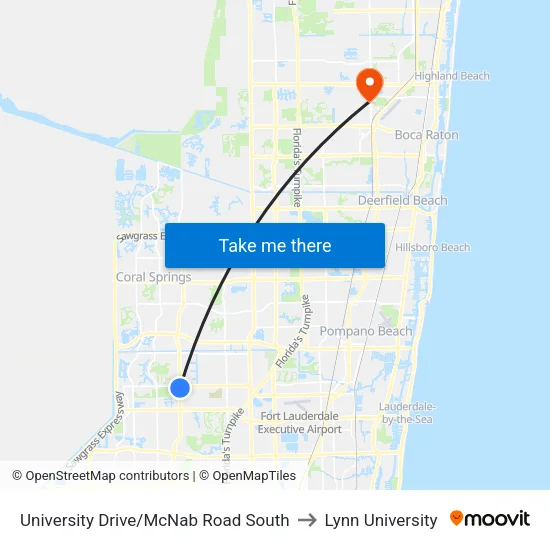 University Drive/McNab Road South to Lynn University map