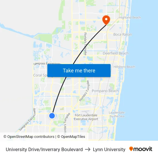 University Drive/Inverrary Boulevard to Lynn University map
