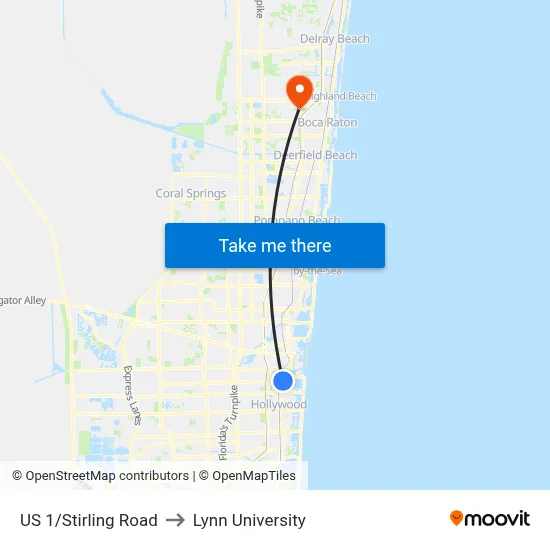 US 1/Stirling Road to Lynn University map