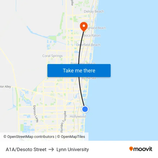 A1A/Desoto Street to Lynn University map