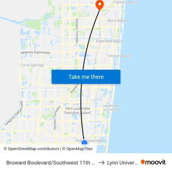 Broward Boulevard/Southwest 11th Avenue to Lynn University map