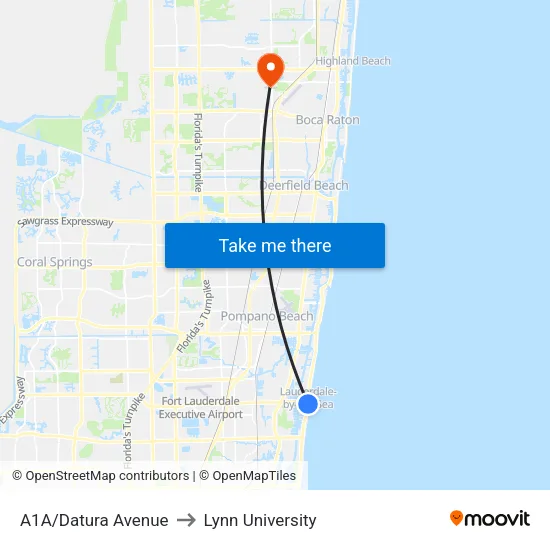 A1A/Datura Avenue to Lynn University map