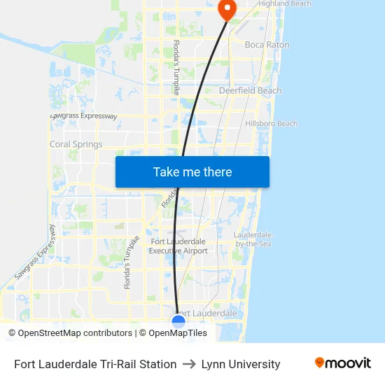 Fort Lauderdale Tri-Rail Station to Lynn University map