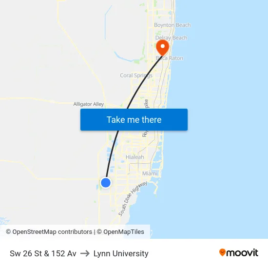 Sw 26 St & 152 Av to Lynn University map